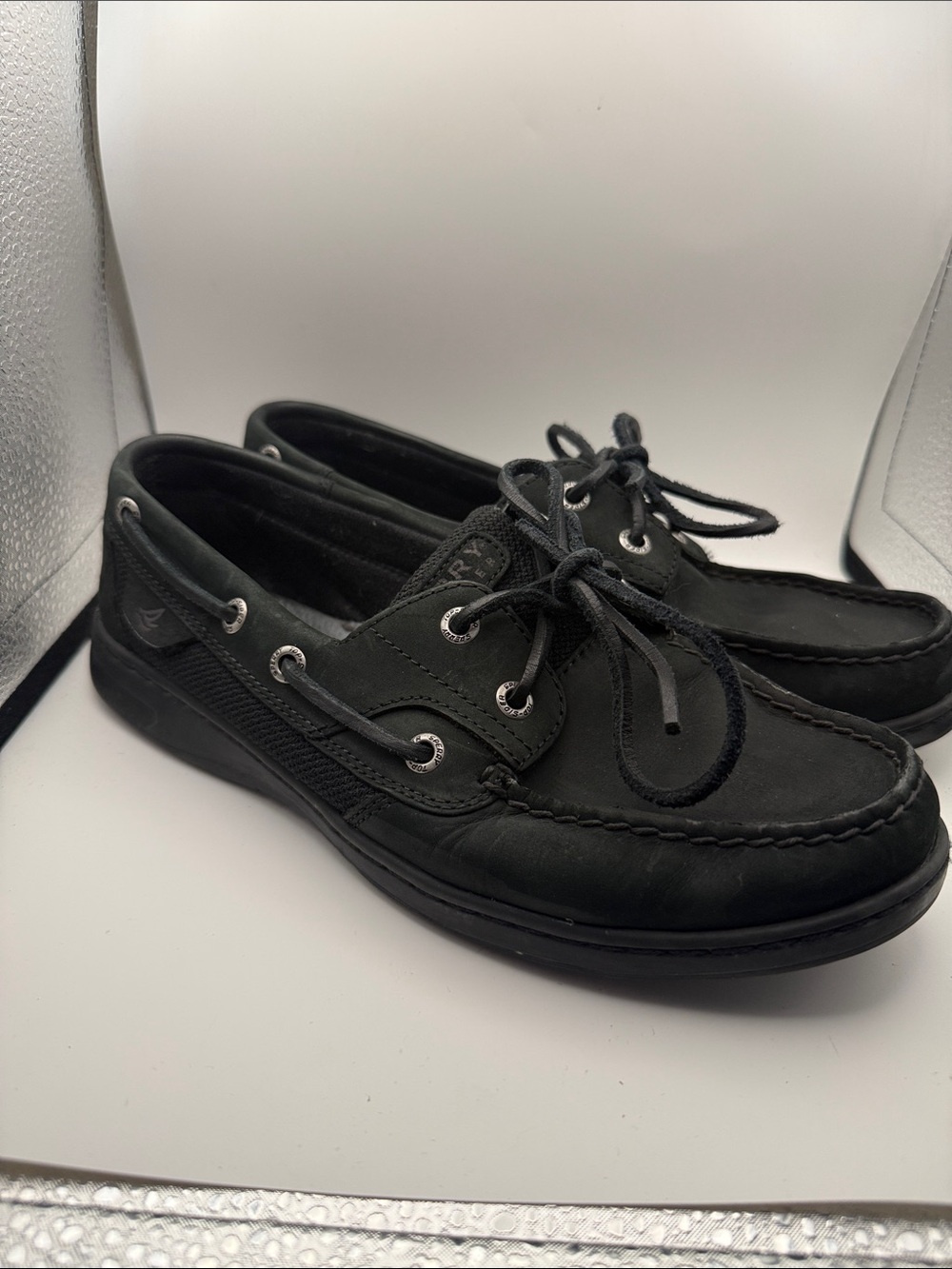 Sperry Women's Dark Green Leather Boat Shoes - Lace-Up Moccasin - Picture 3 of 7